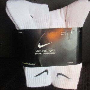 NIKE EVERYDAY COTTON CUSIONED CREW-WHITE-6 PR.-MEN 8-12/WMN 10-13-NEW